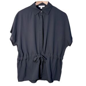 Prologue Black Button Down Shirt Tie Waist Short Sleeve Women’s XS Black.